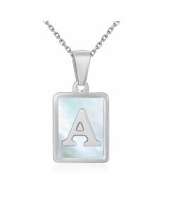 Minimalism Letter Square Inlay Shell Pendant Titanium Steel Plating Necklace Colorza