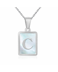 Minimalism Letter Square Inlay Shell Pendant Titanium Steel Plating Necklace Colorza