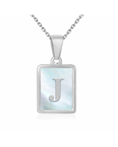 Minimalism Letter Square Inlay Shell Pendant Titanium Steel Plating Necklace Colorza