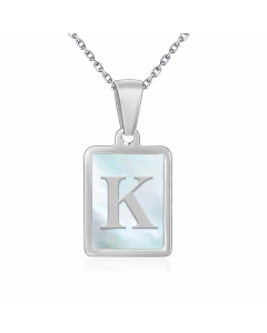 Minimalism Letter Square Inlay Shell Pendant Titanium Steel Plating Necklace Colorza