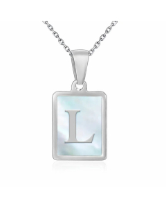 Minimalism Letter Square Inlay Shell Pendant Titanium Steel Plating Necklace Colorza