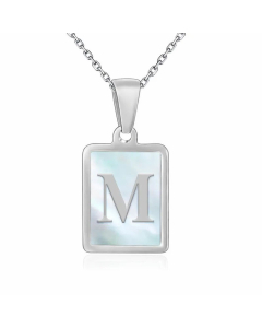 Minimalism Letter Square Inlay Shell Pendant Titanium Steel Plating Necklace Colorza