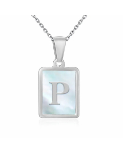 Minimalism Letter Square Inlay Shell Pendant Titanium Steel Plating Necklace Colorza