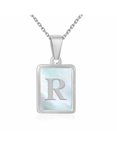 Minimalism Letter Square Inlay Shell Pendant Titanium Steel Plating Necklace Colorza