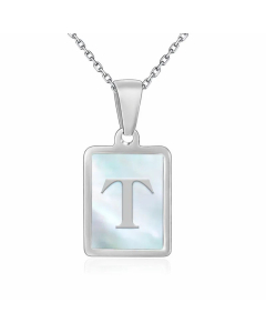 Minimalism Letter Square Inlay Shell Pendant Titanium Steel Plating Necklace Colorza