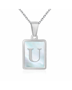 Minimalism Letter Square Inlay Shell Pendant Titanium Steel Plating Necklace Colorza