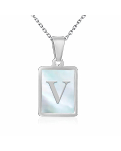 Minimalism Letter Square Inlay Shell Pendant Titanium Steel Plating Necklace Colorza