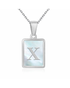 Minimalism Letter Square Inlay Shell Pendant Titanium Steel Plating Necklace Colorza