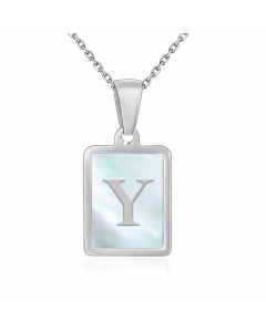 Minimalism Letter Square Inlay Shell Pendant Titanium Steel Plating Necklace Colorza