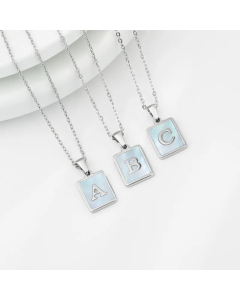Minimalism Letter Square Inlay Shell Pendant Titanium Steel Plating Necklace Colorza