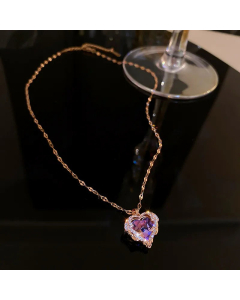 Fashion Heart Shape Inlay Artificial Crystal Rhinestones Titanium Steel Pendant Necklace Colorza