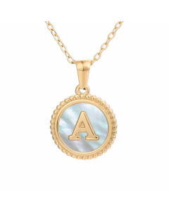 Plating Inlay Shell Round Letter Pendant Titanium Steel Necklace Colorza