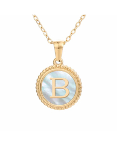 Plating Inlay Shell Round Letter Pendant Titanium Steel Necklace Colorza