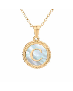 Plating Inlay Shell Round Letter Pendant Titanium Steel Necklace Colorza