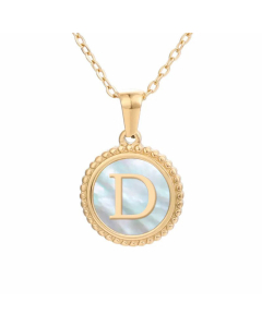 Plating Inlay Shell Round Letter Pendant Titanium Steel Necklace Colorza