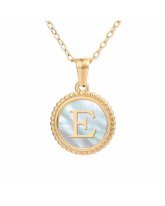 Plating Inlay Shell Round Letter Pendant Titanium Steel Necklace Colorza