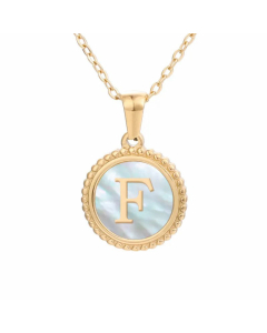 Plating Inlay Shell Round Letter Pendant Titanium Steel Necklace Colorza