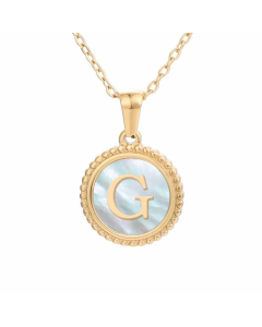Plating Inlay Shell Round Letter Pendant Titanium Steel Necklace Colorza