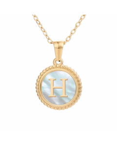Plating Inlay Shell Round Letter Pendant Titanium Steel Necklace Colorza