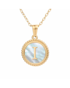 Plating Inlay Shell Round Letter Pendant Titanium Steel Necklace Colorza