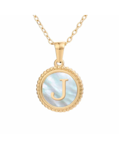 Plating Inlay Shell Round Letter Pendant Titanium Steel Necklace Colorza