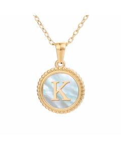 Plating Inlay Shell Round Letter Pendant Titanium Steel Necklace Colorza