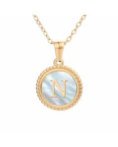 Plating Inlay Shell Round Letter Pendant Titanium Steel Necklace Colorza