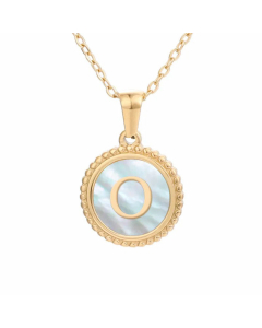 Plating Inlay Shell Round Letter Pendant Titanium Steel Necklace Colorza