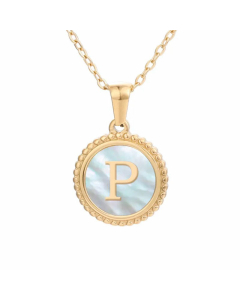 Plating Inlay Shell Round Letter Pendant Titanium Steel Necklace Colorza