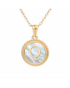 Plating Inlay Shell Round Letter Pendant Titanium Steel Necklace Colorza