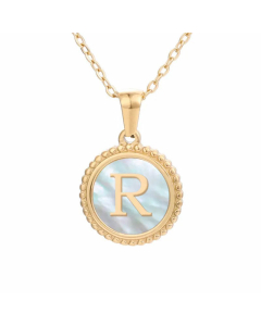 Plating Inlay Shell Round Letter Pendant Titanium Steel Necklace Colorza