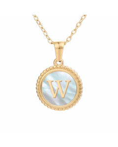 Plating Inlay Shell Round Letter Pendant Titanium Steel Necklace Colorza