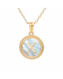 Plating Inlay Shell Round Letter Pendant Titanium Steel Necklace Colorza