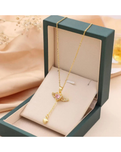 Fairy Style  Heart Shape Wings Titanium Steel Inlay Rhinestones Necklace Colorza