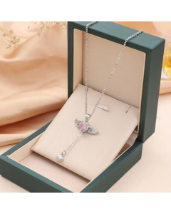 Fairy Style  Heart Shape Wings Titanium Steel Inlay Rhinestones Necklace Colorza