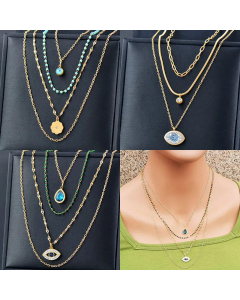 Vacation Layered Devil's Eye Flower Titanium Steel Inlay Inlaid Gold Artificial Gemstones Necklaces Colorza