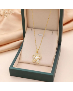Fashion Starfish Inlay Artificial Pearls Rhinestones Titanium Steel Pendant Necklace