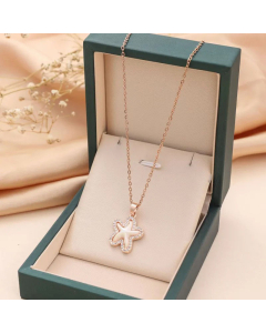 Fashion Starfish Inlay Artificial Pearls Rhinestones Titanium Steel Pendant Necklace