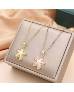 Fashion Starfish Inlay Artificial Pearls Rhinestones Titanium Steel Pendant Necklace