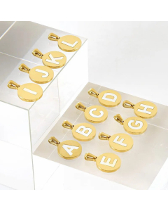 Fashion Round Letter Plating Inlay Shell Pendant Stainless Steel Titanium Steel Necklace Colorza 