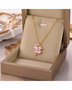 Sweet Four Leaf Clover Inlay Rhinestones Titanium Steel Necklace Colorza