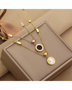 Classic Roman Numerals Round Inlay Shell Titanium Steel Necklace Colorza