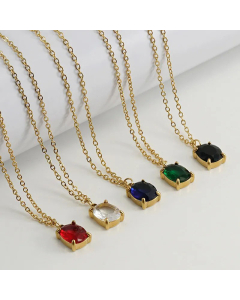 Minimalism Square Inlay Zircon Pendant Titanium Steel Plating Necklace Colorza 