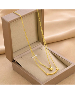 Novelty Double Layer Heart Shape Titanium Steel Plating Necklace Colorza