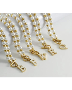 French Style Letter Pearl Plating Inlay Shell Titanium Steel Pendant Necklace Colorza 
