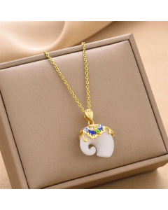 Fashion Elephant Plating Inlay Zircon Titanium Steel Pendant Necklace Colorza