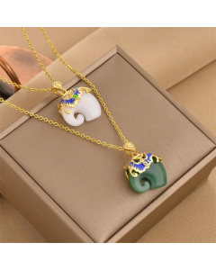 Fashion Elephant Plating Inlay Zircon Titanium Steel Pendant Necklace Colorza