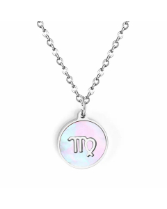 Fashion Round Plating Shell Pendant Constellation Stainless Steel Necklace Colorza-Steel Color-Virgo
