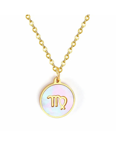 Fashion Round Plating Shell Pendant Constellation Stainless Steel Necklace Colorza-Gold Color-Virgo