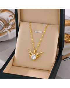 Fashion Inlay Rhinestones Antlers Pendent Titanium Steel Necklace Colorza 